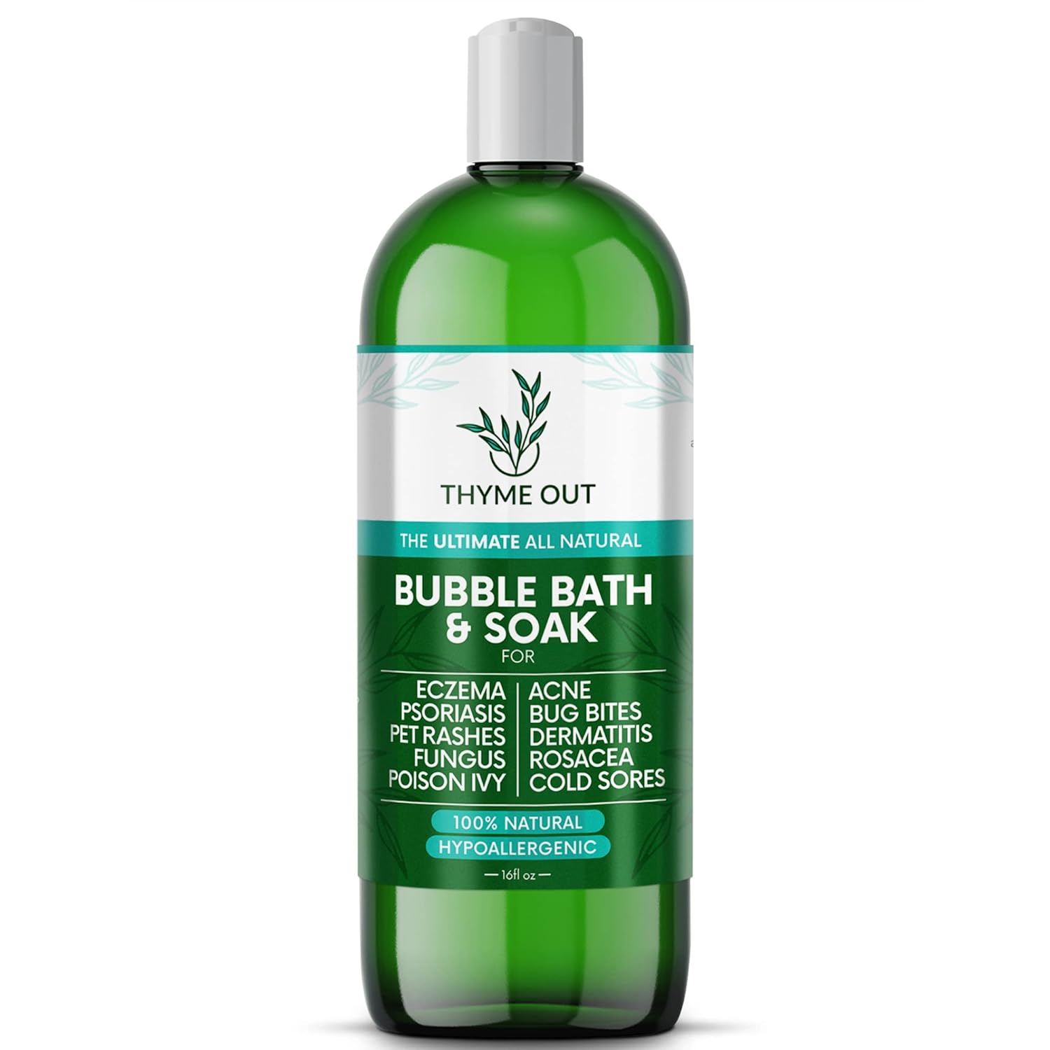 All Natural, Organic Plant Based Bubble Bath – Hypoallergenic Skin-Soothing Thyme Eczema Bath Soak with Colloidal Oatmeal – Sensitive Skin Bubble Bath for Kids & Adults – 16oz