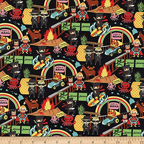 Trans-Pacific Textiles Tomodachi Vacation Black, Quilting Fabric by the Yard