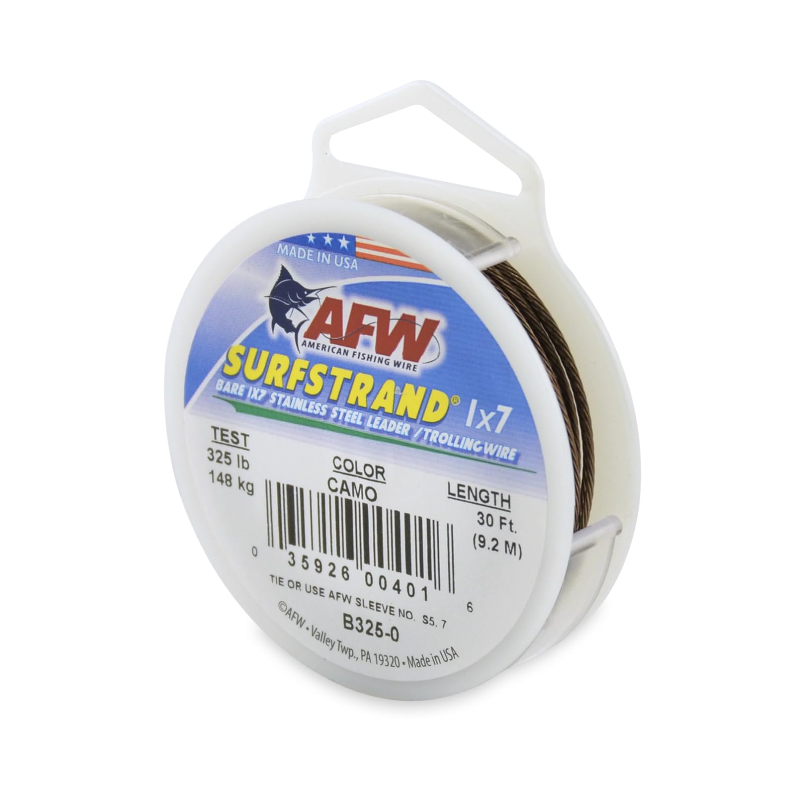 American Fishing Wire Surfstrand, Bare 1x7 Stainless Steel Leader Wire, 325 lb Test, 0.045" Diameter, Camo, 30 ft — image 1