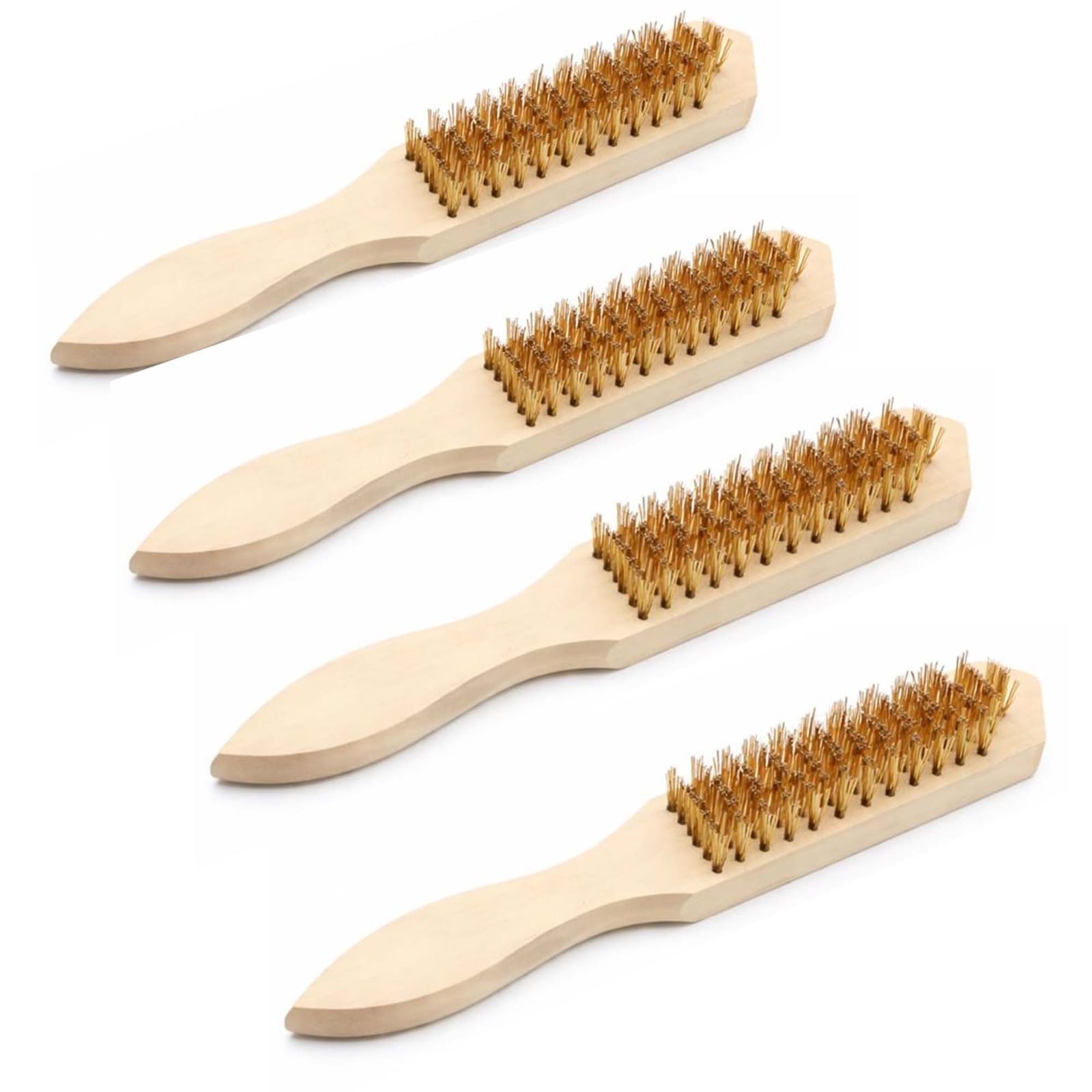 RIZZIIZ Brass Wire Brush, Wooden Handle, Ergonomic Grip, Rust Removal, 4PCS