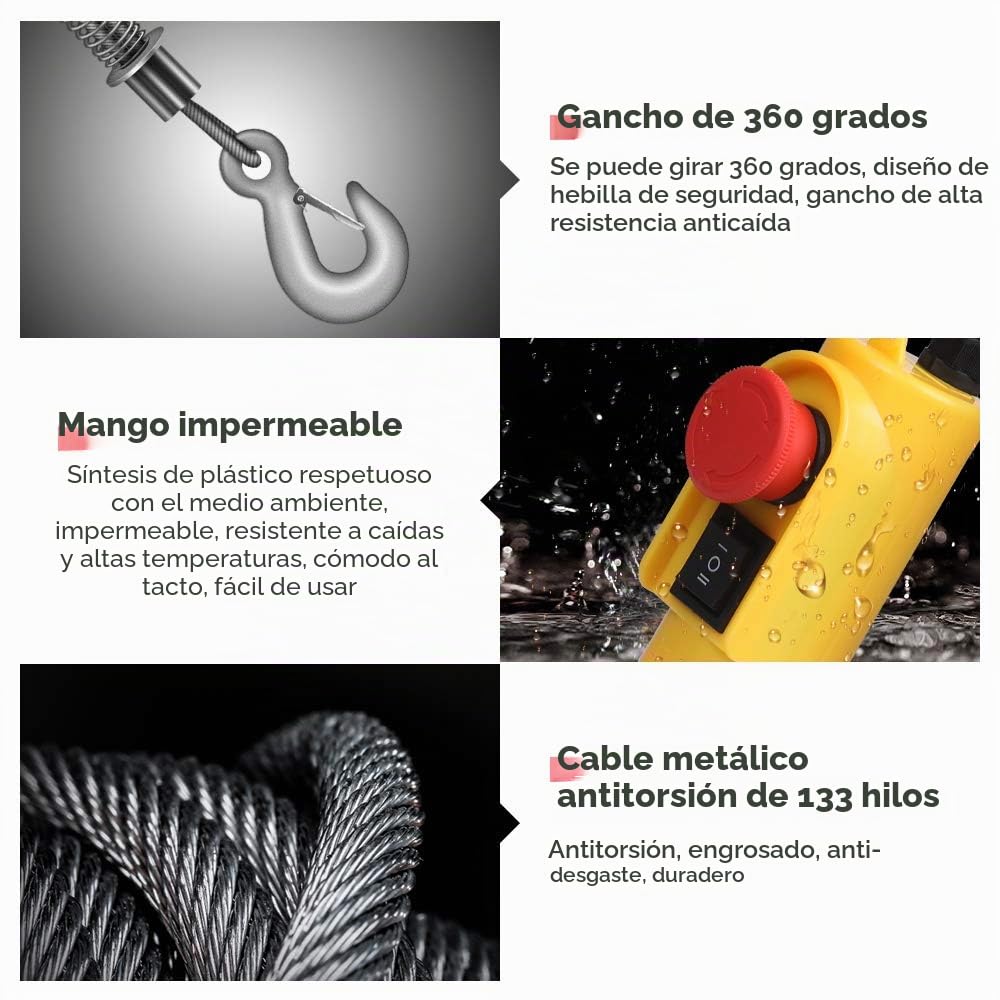 Anbull Cabrestante eléctrico PA800, Polipasto Eléctrico, de 400 kg hasta 800 kg, 220 V/1450 W, mando a distancia de 12 m