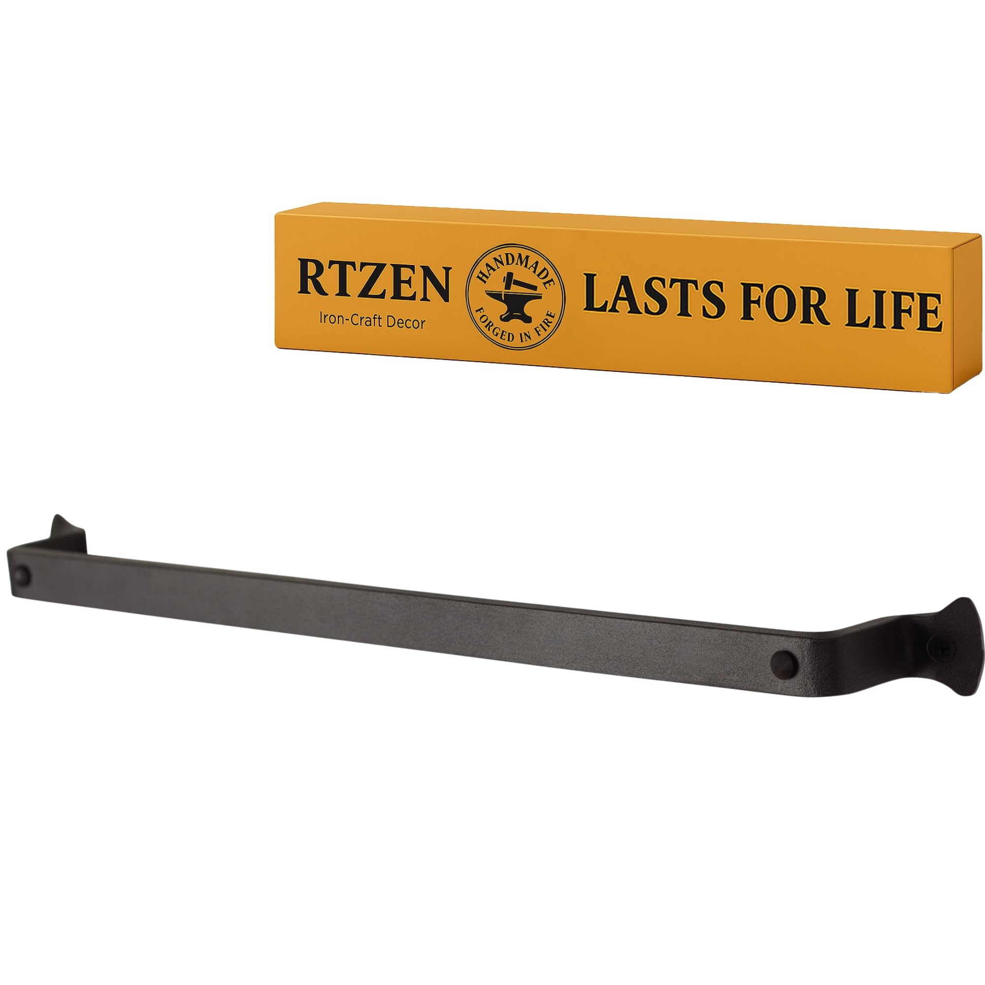 Rustic Wrought Iron Wall Mounted Towel Rack Heavy Duty Matte Black Bar 17 In