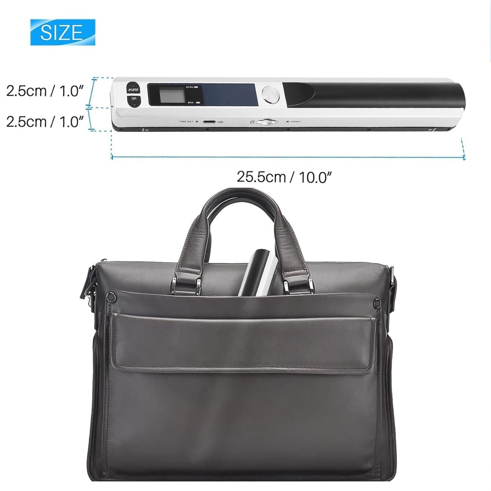 Scanner de Documents Portable, Mini Scanner de Photos Portable 900 DPI, Baguette de numérisation Couleur A4 Haute Vitesse, Scanner Portable Rechargeable par USB, Comprend Une Carte SD 16 Go (Argent)