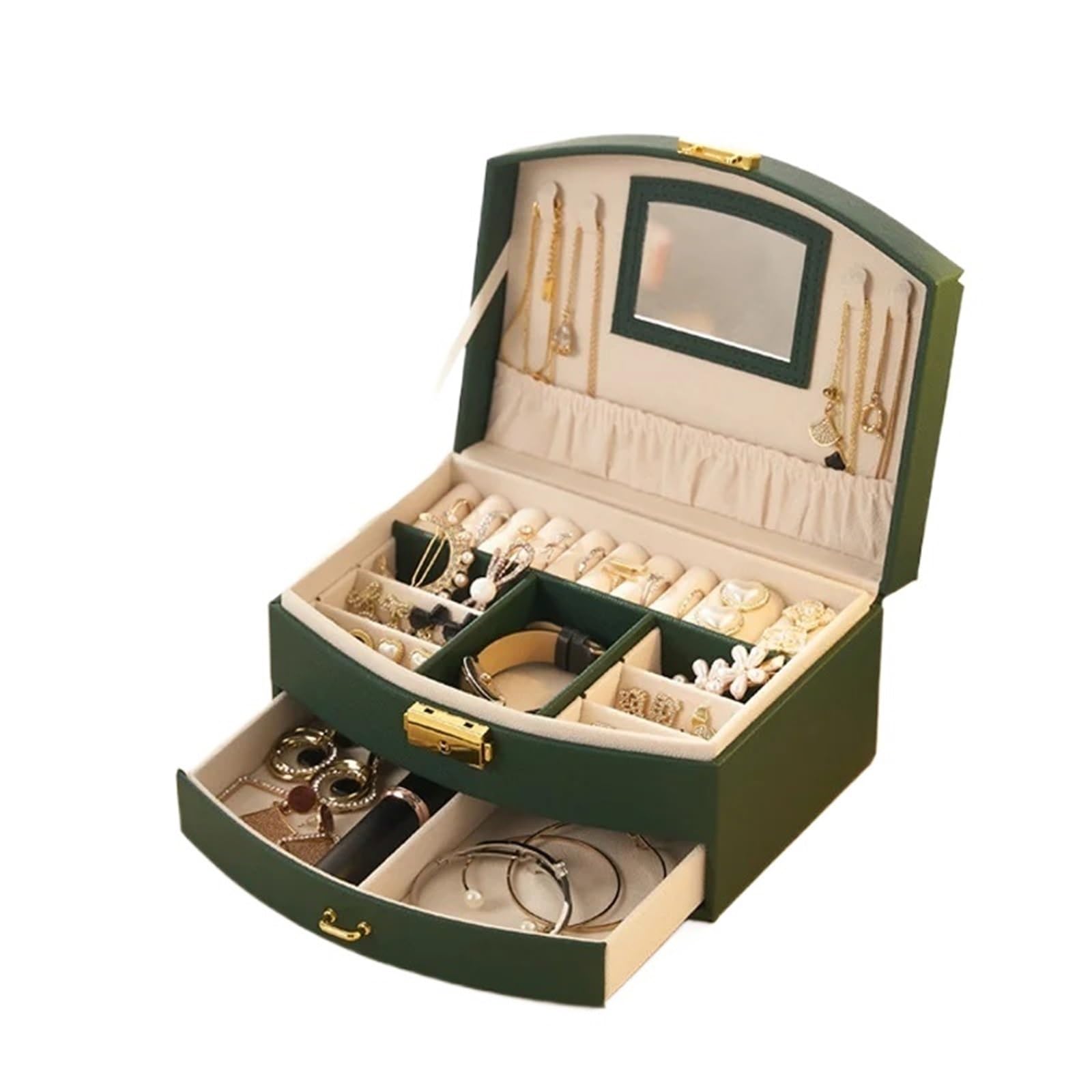 Portagioie Portagioie Portatile, Scatola portaoggetti a cassetti Multistrato, utilizzato for classificare e conservare Anelli, Orecchini, collane per I Gioielli(Green)