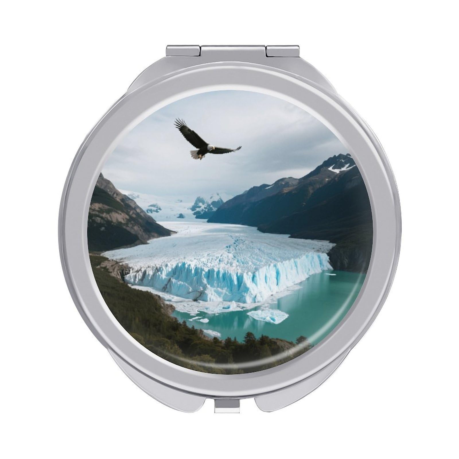 Fekiloot Style Glaciers And Lakes Travel Makeup Mirror Handheld Compact Mirror Portable Pocket Mirror Double-Sided 1X/2X Magnifying For Handbag And Purses