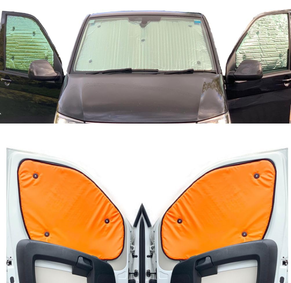 Thermal Blinds Compatible With Citroen Berlingo XL (Third Generation) (Years 2018-Date) (Full Set XLWB With Opening Tailgate Window) With Backing Colour in Flourescent Orange, Reversible