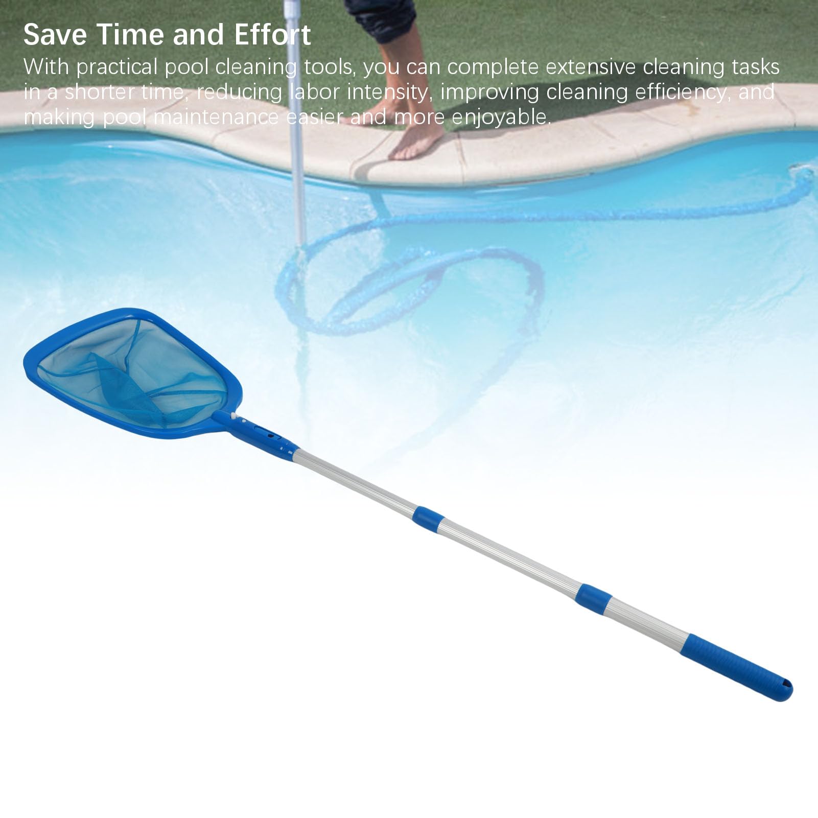 Sxhlseller Kit per la Pulizia della Piscina con Asta Telescopica da 45-88 Cm, Rete per Skimmer a Maglia Fine e Spazzola per la Manutenzione di Spa, Vasche Idromassaggio e Vari di Piscine