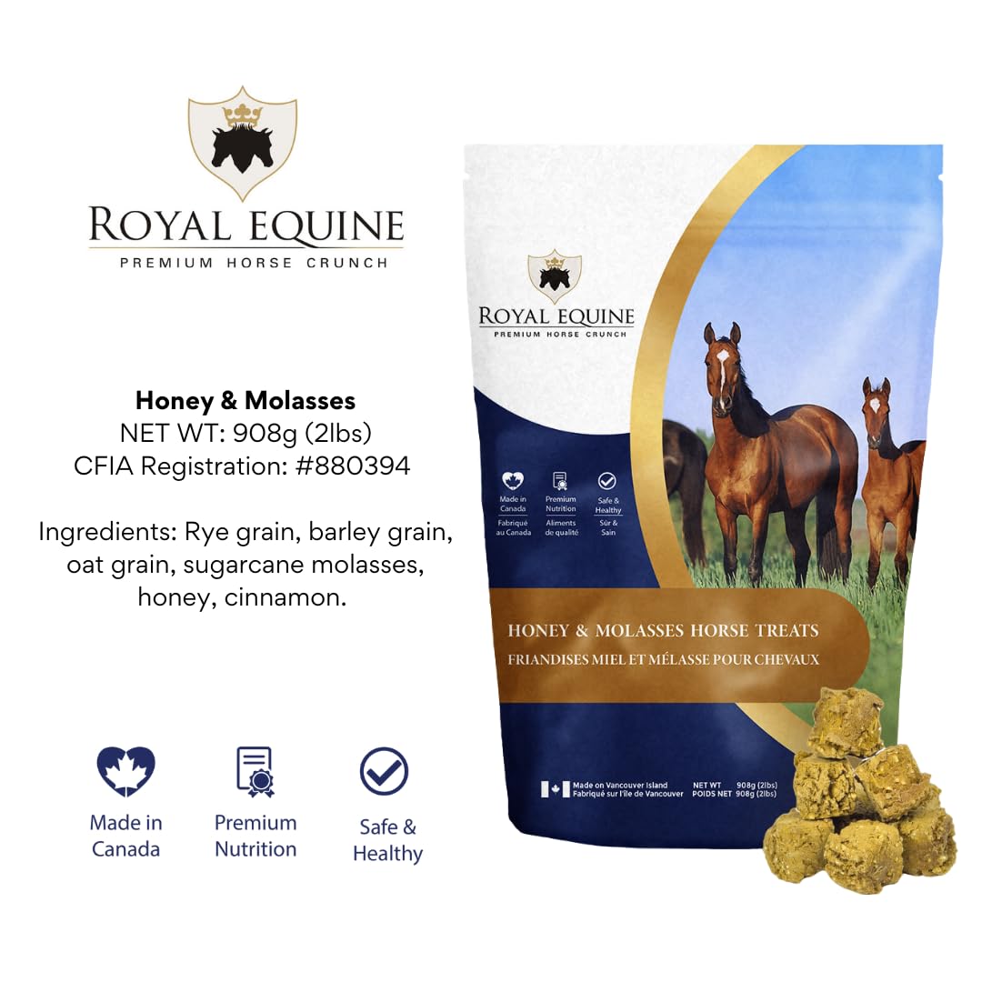 Premium Horse Crunch, Healthy Horse Treats - Canadian-Sourced, All-Natural Ingredients, Crunchy Baked Cubes. GMO-Free, No Preservatives, Rye, Barley, Oats Base. (Honey & Molasses) - 2