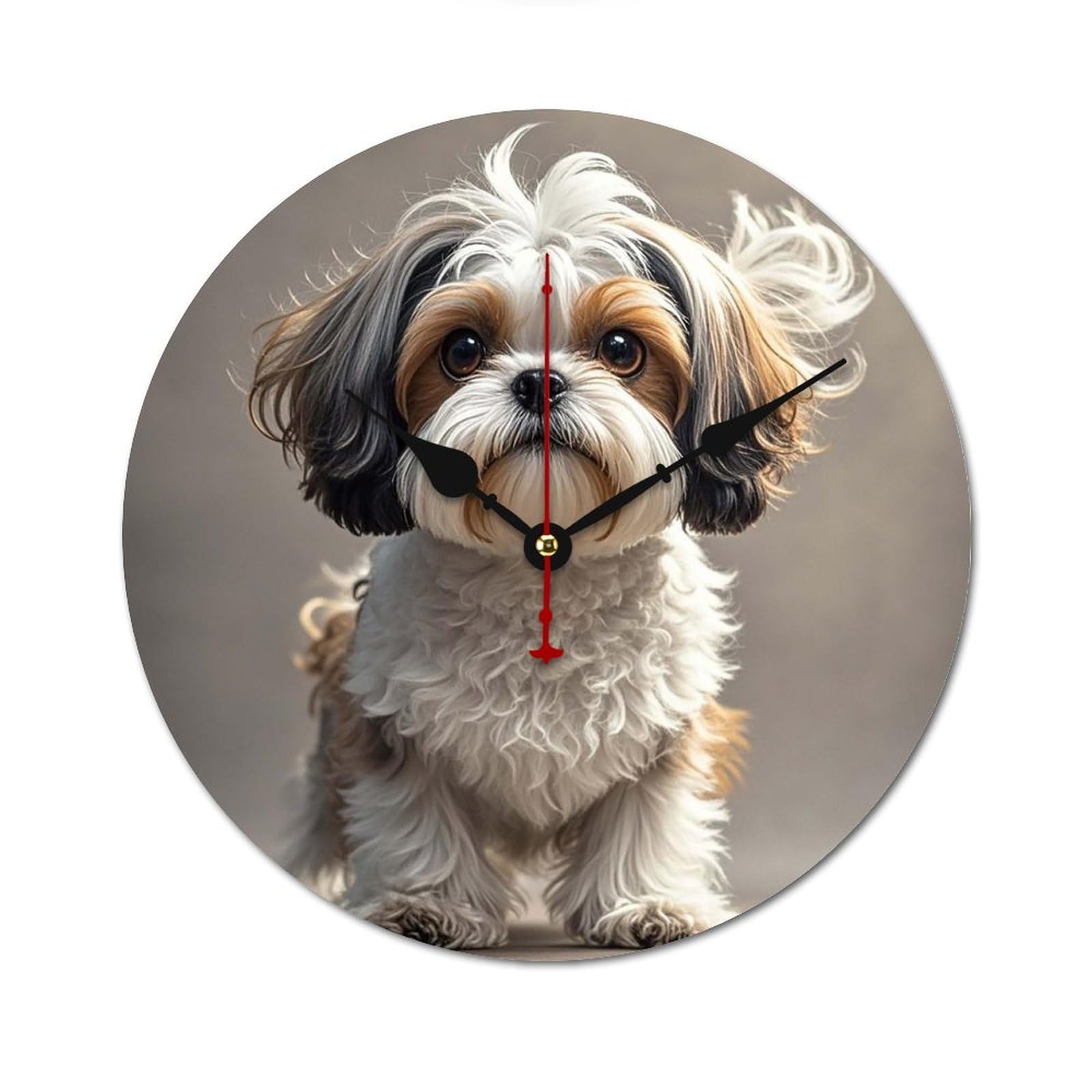 Horloge sans tic-tac Shih Tzu en bois et mécanisme silencieux pour chambre à coucher