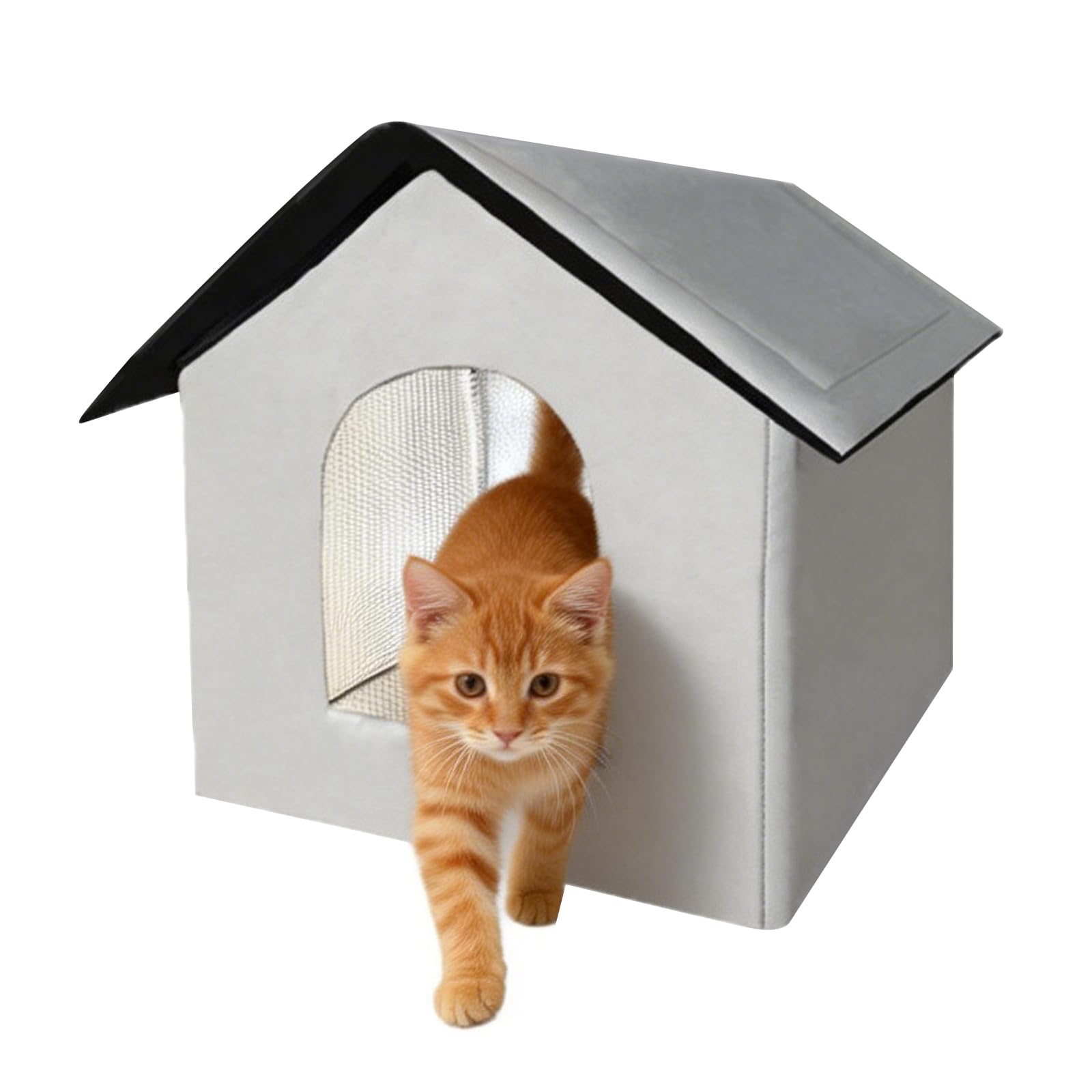 Outdoor Cat House Weatherproof - Large Cat House for Indoor & Outdoor, Waterproof & Insulated Cat Shelter, Portable Collapsible Pet House for Patio Backyard Garden in Summer(Grey)