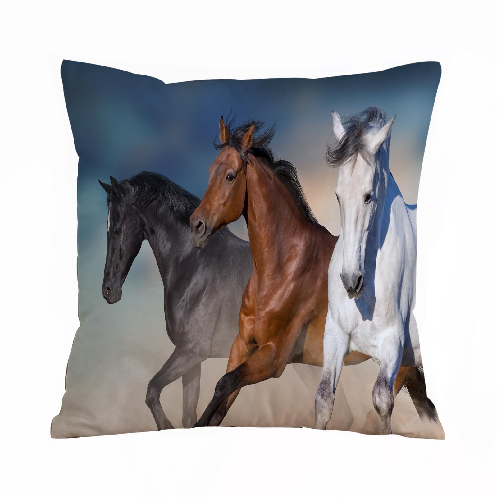 AELKSP Cushion Cover Decorations Pillow Cover Home for Livingroom Couch Sofa Decor Throw Pillow Case Gifts,Horses run gallop in desert against sky,16x16 in