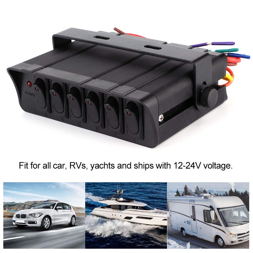 Boîte d'interrupteur à bascule KIMISS, interrupteur à bascule 6-Gang interrupteur à bascule marche/arrêt contrôleur de commutateur à bascule 3P lumière rouge universelle pour 12-24 V voiture RVs Mar