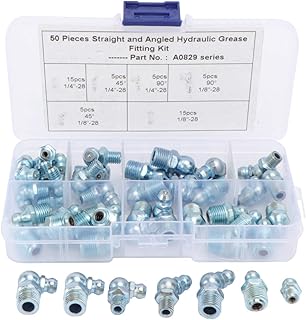 TEHAUX Grease Fittings, 50 Pieces SAE & Metric Grease Fitting Assortment Kit, Standard Grease Fittings Grease Zerks, Straight and Angled Perfect for Replacing Missing or Broken Zerk Fitting