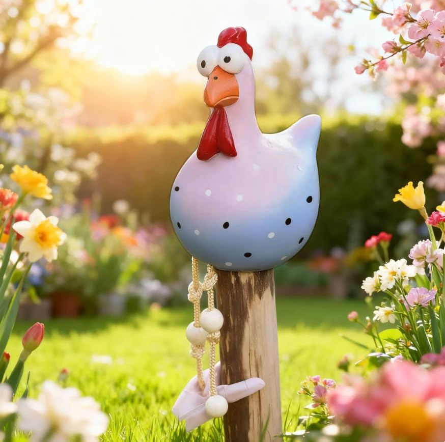 Ruiaqer Keramik Huhn Gartendeko Deko Garten Handarbeit Huhn Deko Garte n Keramik Hah Gartenstatue Henne Figuren Gartendeko Gartenfigur Gartendekoration für Außen Balkon Garten Ostern (Blau)
