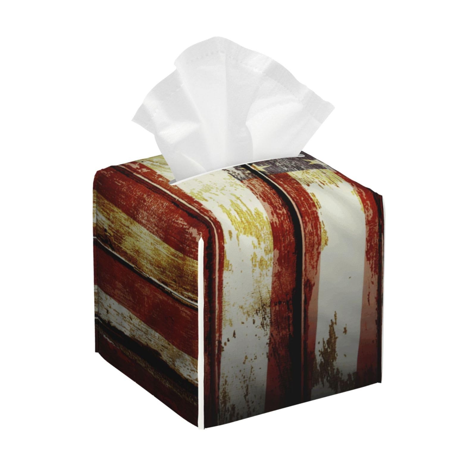 American Wooden Flag Square Tissue Box Cover with Modern and Stylish Bottom Tissue Box Storage Space