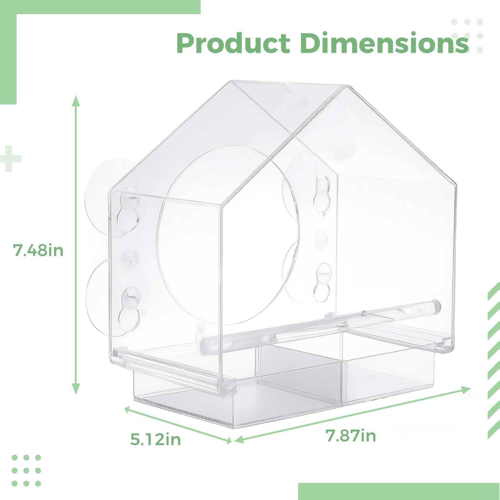 Comedero para pájaros de ventana, acrílico transparente con ventosas sin perforación, bandeja de montaje en pared para exteriores, 7.9 x 5.1 x 7.5 pulgadas, 20 x 13 x 19 cm