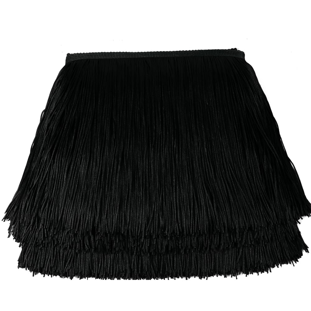 HEARTWISH Fringe Trim Lace Polyerter Fibre Tassel 6inch（″） Wide 10 Yards Long for Clothes Accessories and Latin Wedding Dress and DIY Lamp Shade Decoration Black White Red (Black)