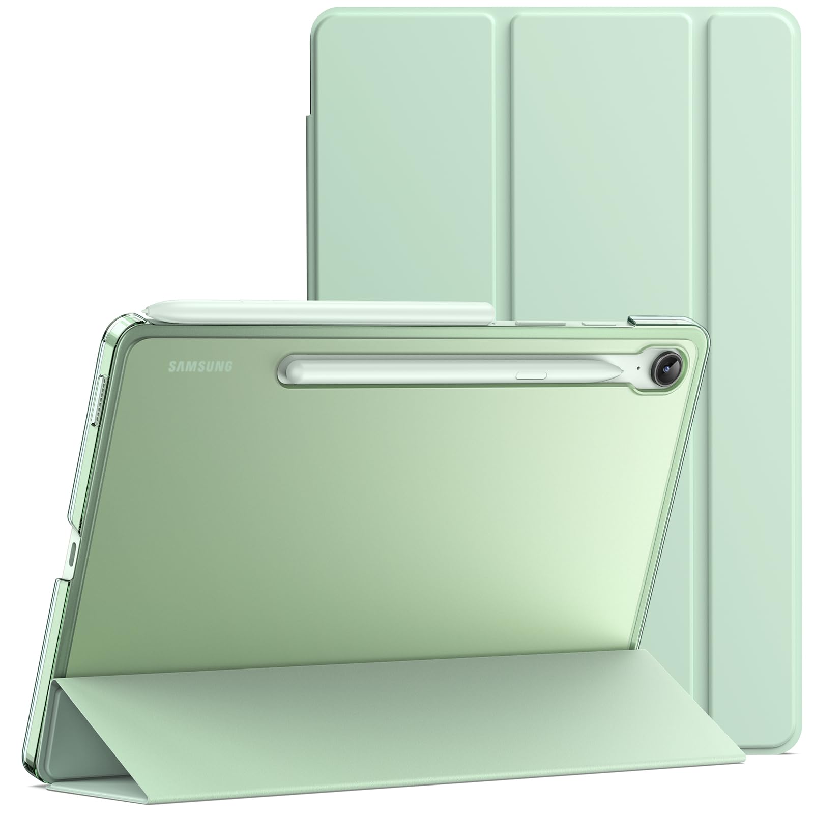 JETechCase for Samsung Galaxy Tab S9 FE 10.9-Inch, Slim Translucent Back Tri-Fold Stand Protective Tablet Cover, Support S Pen Charging, Auto Wake/Sleep (Mint)