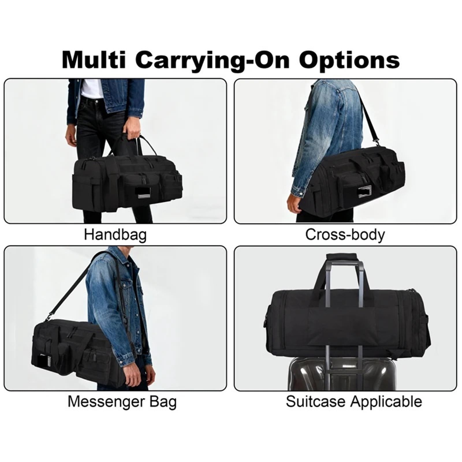 Bolsa Deporte Bolsa de Lona Viaje 3 en 1 50L for Hombre, Bolsas Deportivas Grandes for Gimnasio, Mochila con Compartimento for Zapatos y Bolsillo húmedo(Black and White)