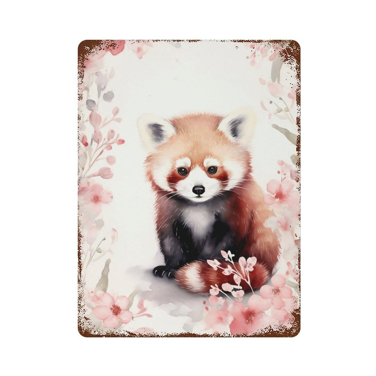 Red Panda in Watercolor Distressed Metal Wall Sign 15.7"x11.8", Industrial Home Decor for Garage, Pub Or Kitchen