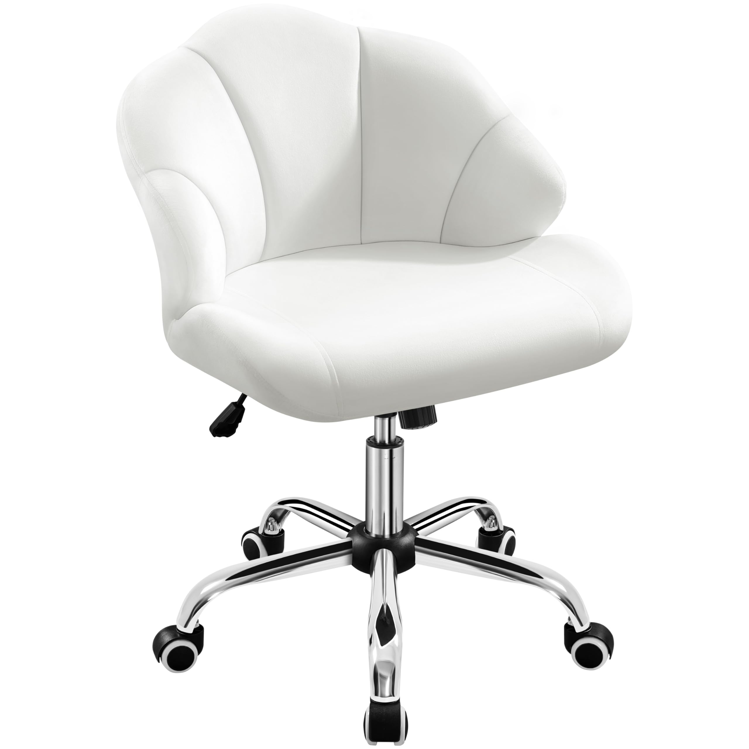 Yaheetech Silla Escritorio Oficina Silla Ergonomica Silla de Despacho Silla Terciopelo con Ruedas Silla sin Reposabrazo Capacidad 136 KG Blanco