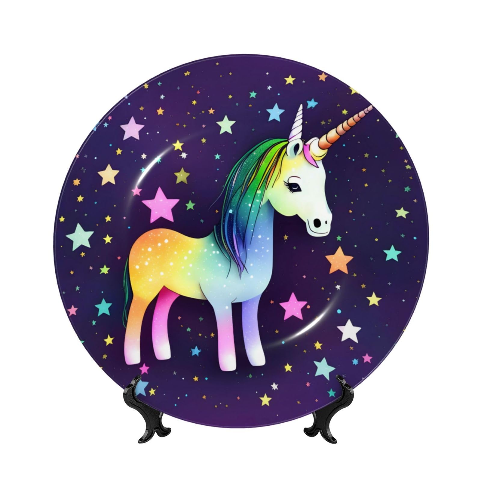 SXZVVBN One-horse star Bone China Decorative Plate Art with Stand Removable Adhesive Hanging for Home Office 7in