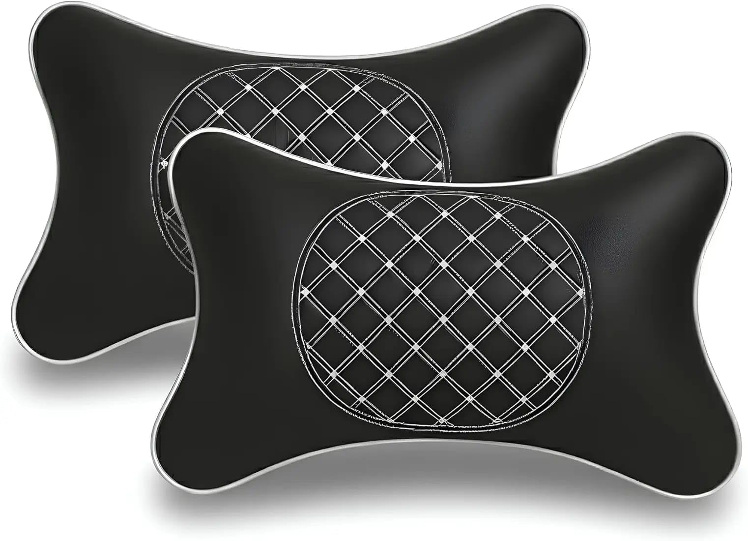 Car Neck Rest Pillow, Black Leather, Ergonomic Head Support Cushion for Long Drives, 2 Pack-image-27