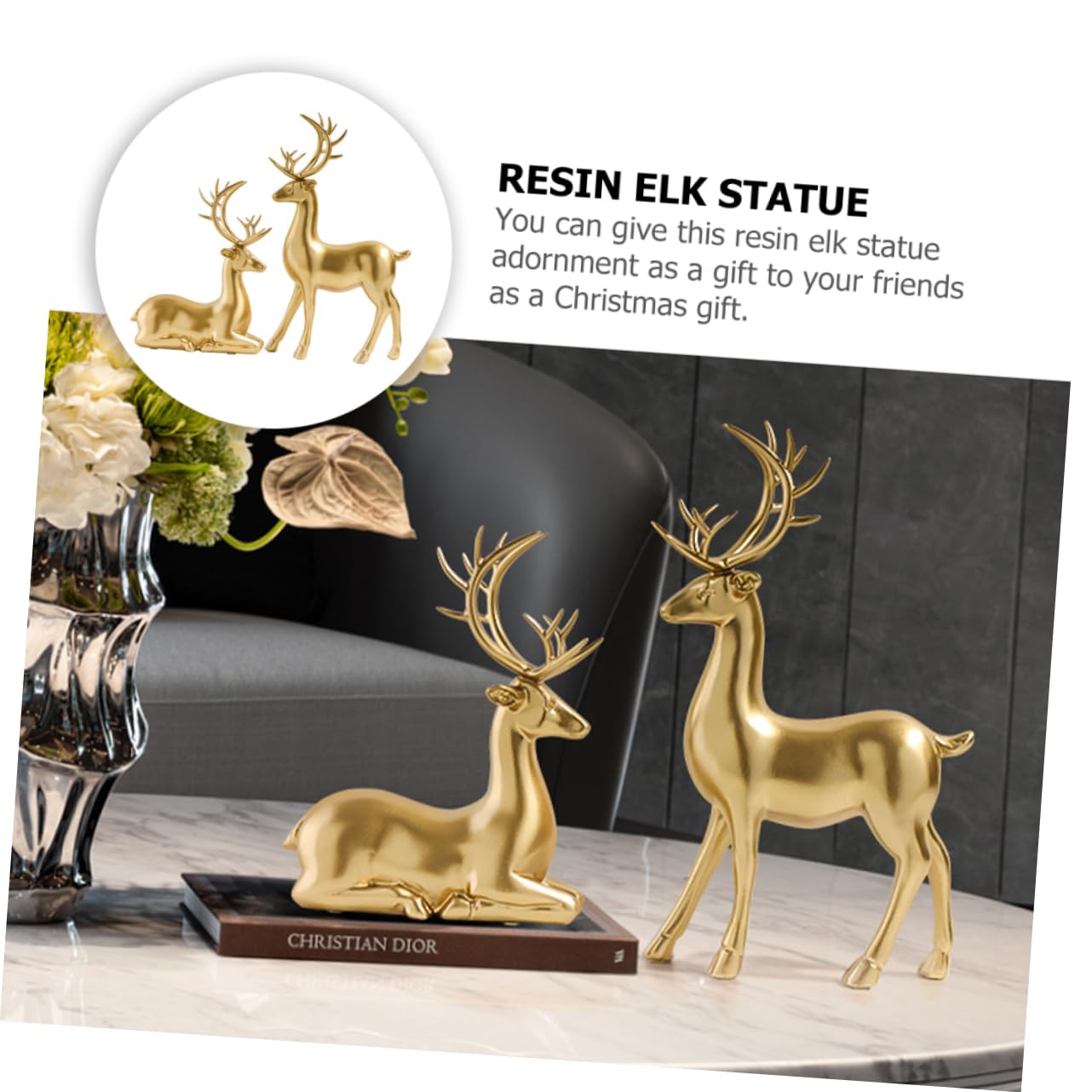 KOMBIUDA 2 Stück Kleine Elchstatue aus Kunstharz in Gold mit Dekorativem Effekt Leichte Tischdekoration für Weihnachtsfeiern und Festliche Partys