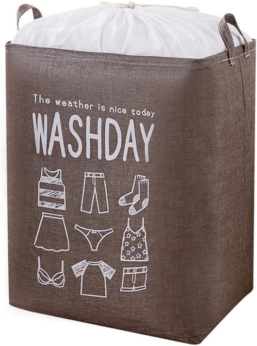 AmsoWashday 75L Folding Laundry Basket, Large Laundry Hamper With Lid & Handles, Collapsible Freestanding Clothes Hamper, Storage Basket for Bedroom, Bathroom, Dorm, (Brown)