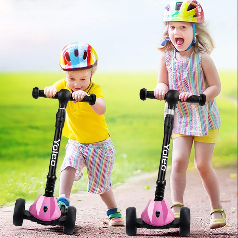 YOLEO Monopattino Bambini 3 a 10 Anni, Monopattino 3 Ruote con Ruote Lampeggianti in LED, Kids Scooter, Regolabile in Altezza, capacità Massima di 50 kg, Regalo per Bambini