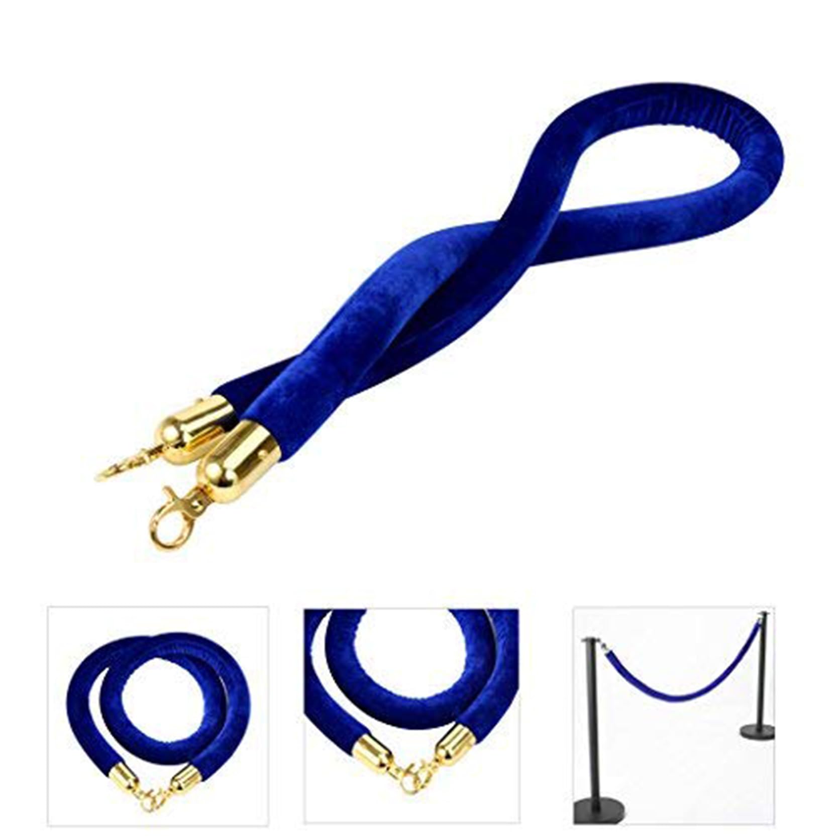 Corde de Velours Bleu 2 Pièces avec Mousquetons pour Contrôle des Foules 90cm