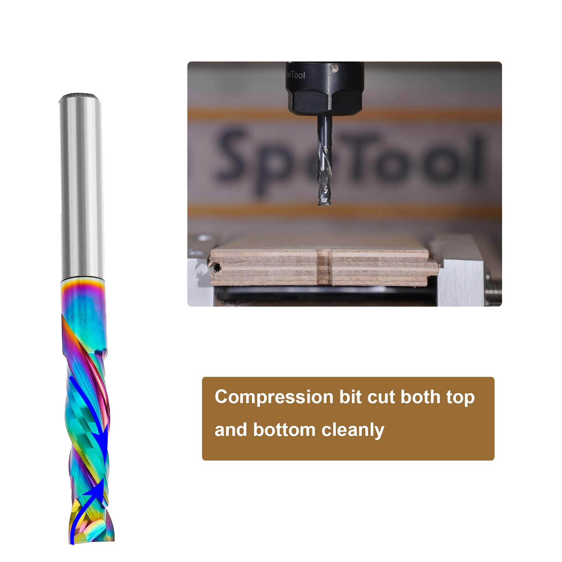 SpeTool Spiraalnuttenfrees 8mm Schacht Downcut 4mm Snijdmiddellijn 20mm Snijlengte Router Bit 2 Fluiten Spiraalfrees Nuttenfrees VHM Schachtfrees CNC Frees voor Bovenfrees Houtfrees Langgatfrees Hout