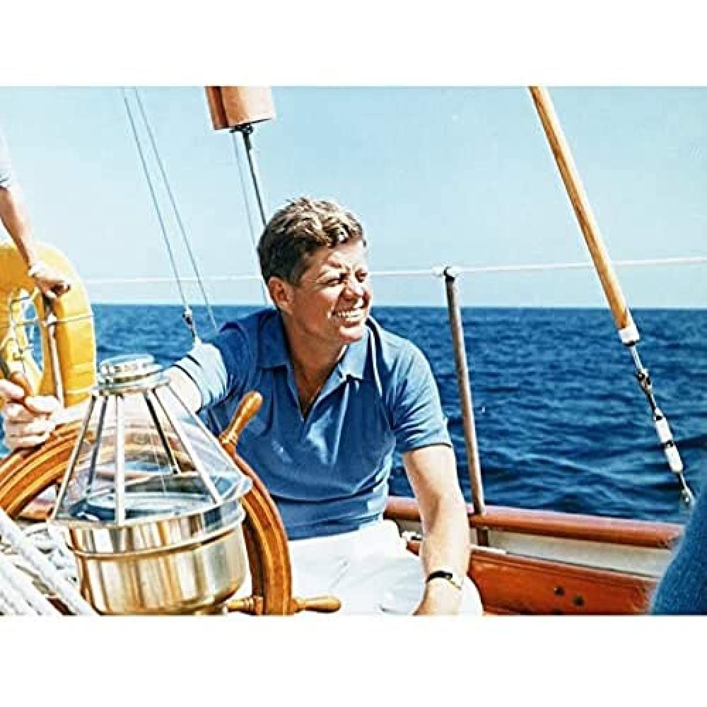 President JFK Kennedy At Wheel Yacht Manitou Photo Art Print Canvas Premium Wall Decor Poster Mural