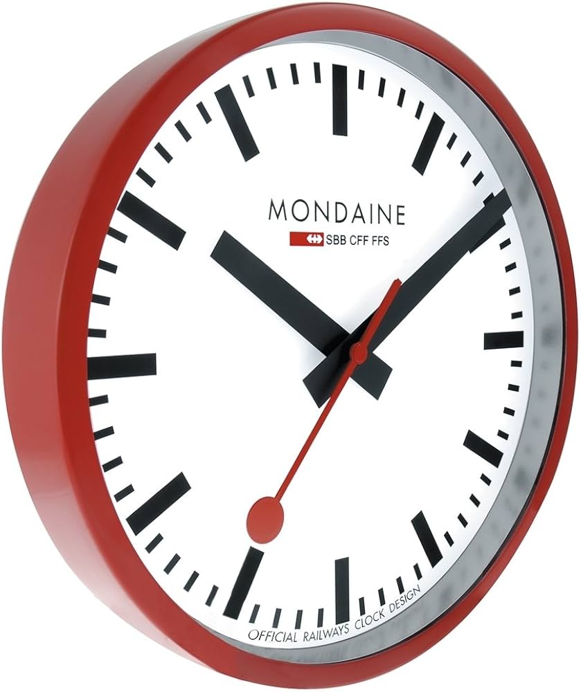 美品　モンディーン 掛け時計 ウォールクロック　MONDAINE 　レッド 掛け時計 クラシック ウォールクロック 25cm レッド A990.CLOCK