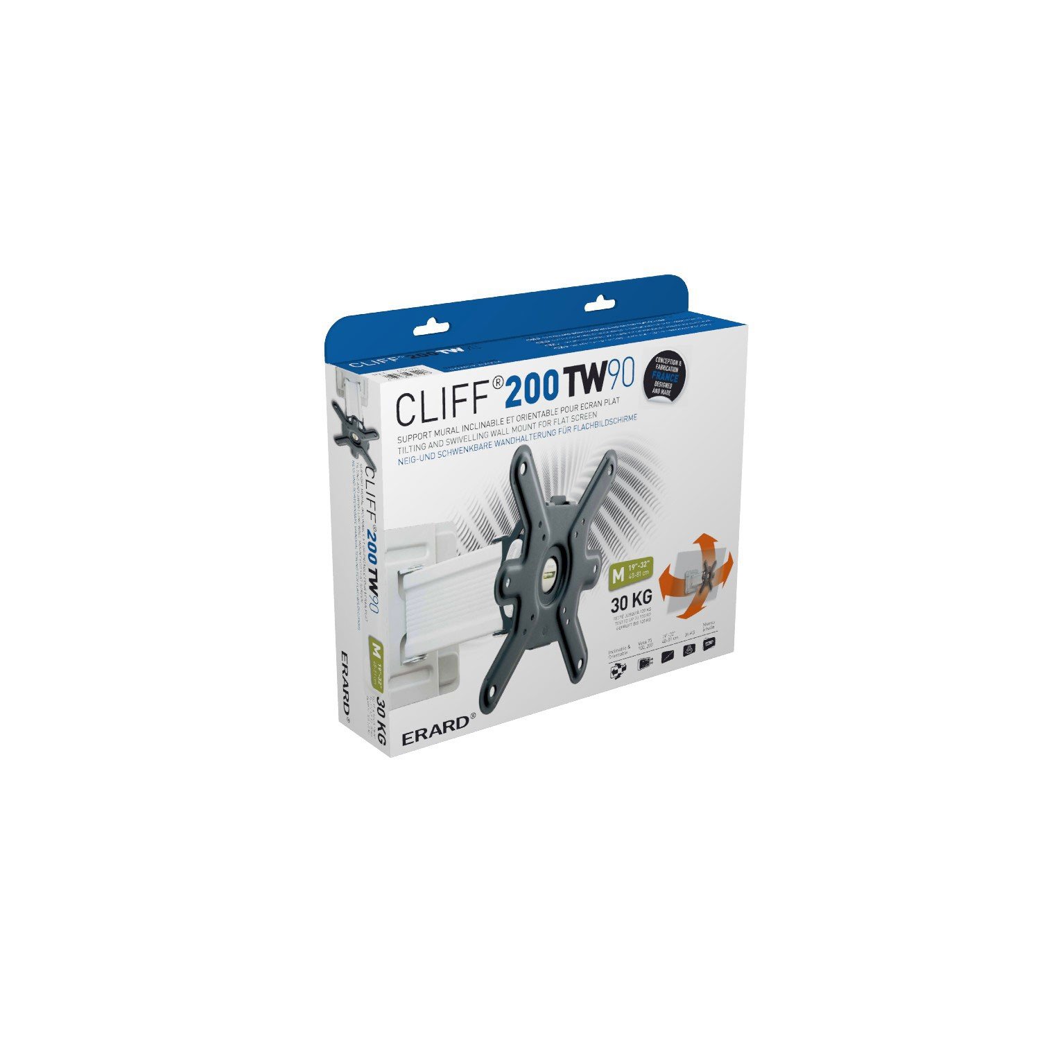ERARD Support Mural Ecran plat Orientable et Inclinable CLIFF 200TW90