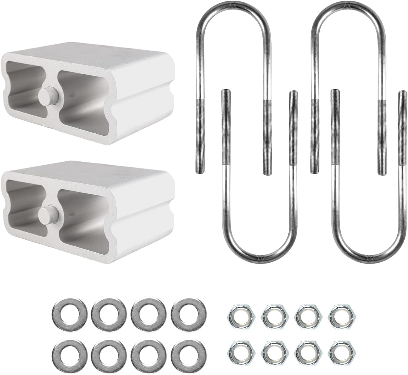 4 Inch Universal Leaf Spring Lowering Block Kit Compatible with 1983-1997 Nissan 720 & Hardbody Pickup - with U-Bolts & Hardware