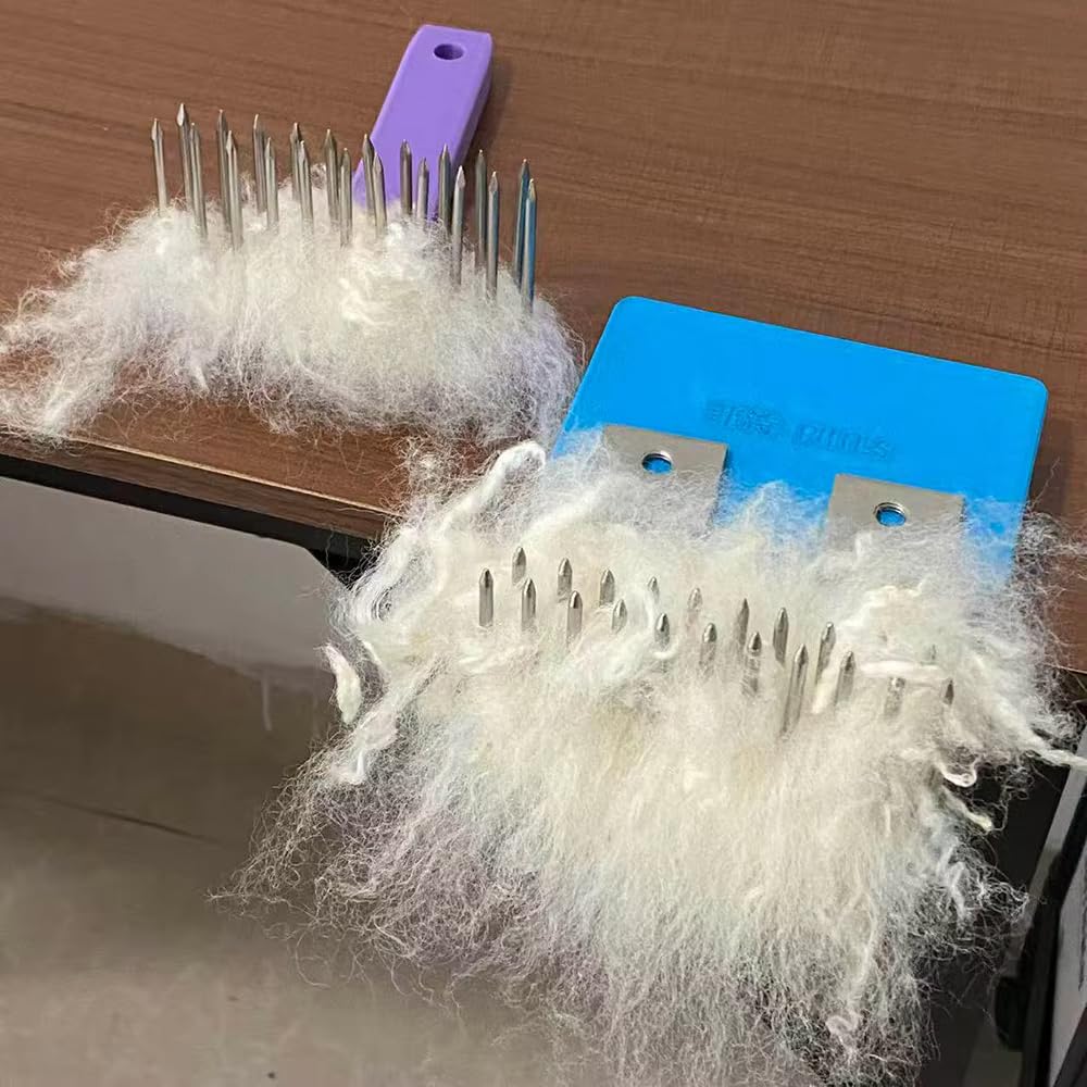 Cardatrice per lana a doppia fila | Strumento manuale per districare il pelo degli animali domestici con morsetto da tavolo per la lavorazione della lana grezza.