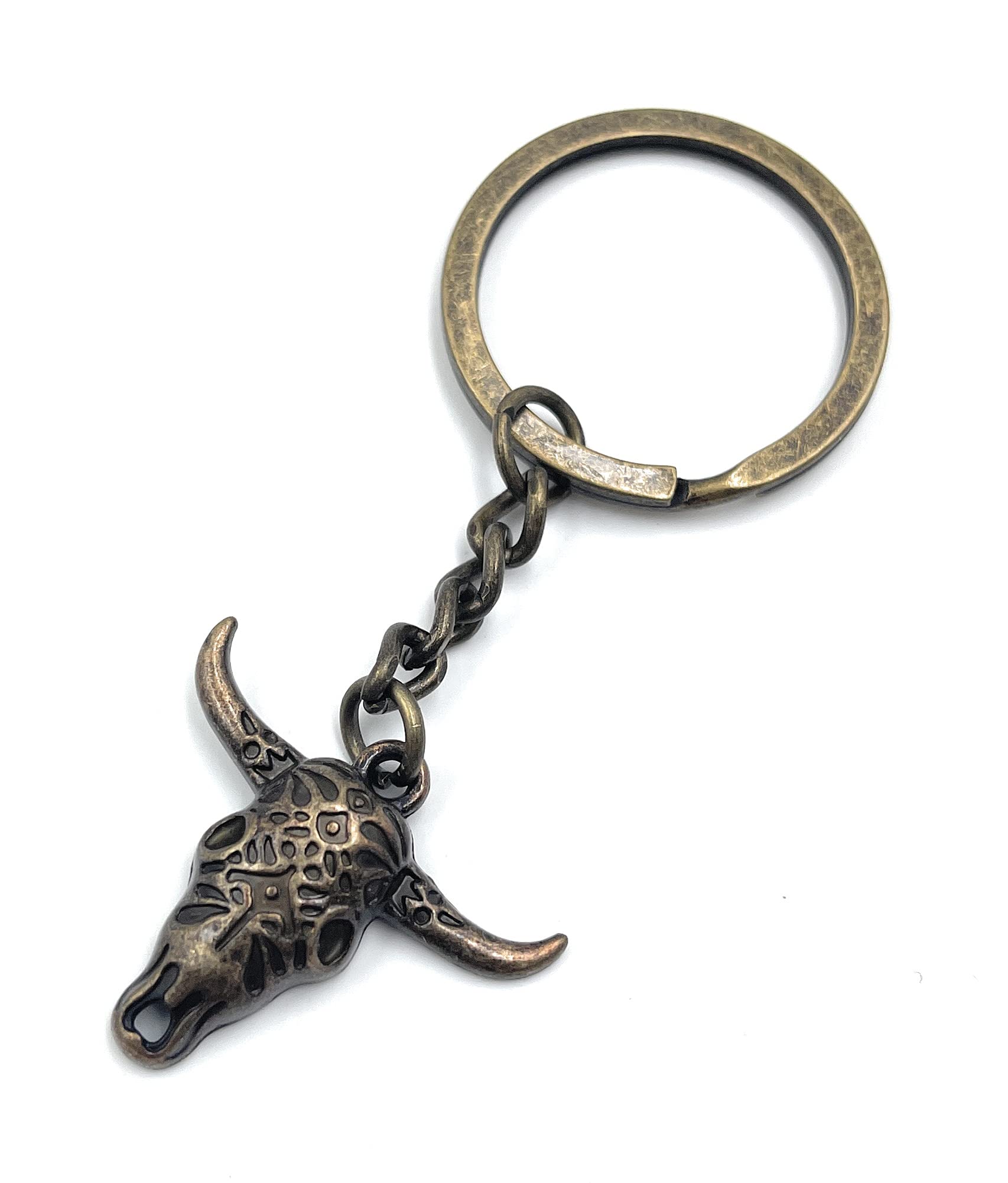 H-Customs Bull head skull bull bronze keychain pendant