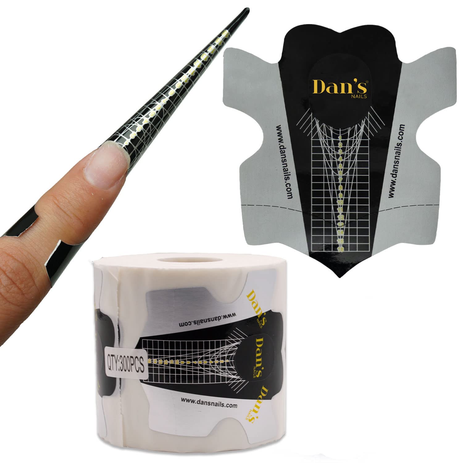 Dan's Nails - 300pcs Nail Acrylic Forms for Sculpting False Nails | 157g Thick Paper Nail Art Extension Forms, Firm Mold with Self-Adhesive and Marked Numbers and Lines