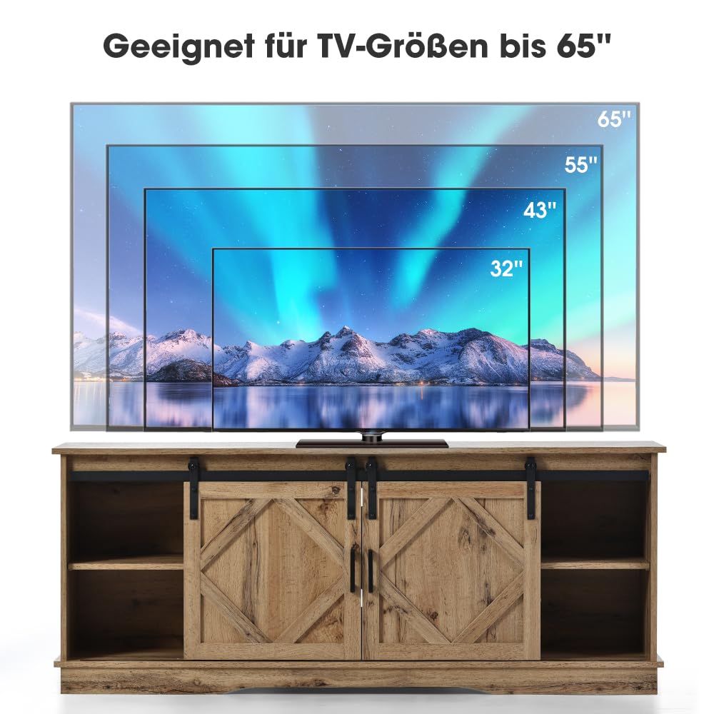 OCACA Mobile TV, credenza per TV, con 2 classiche ante scorrevoli, scaffali regolabili per soggiorno, sala da pranzo, casa di campagna, design moderno, 150 x 40 x 60 cm (marrone)