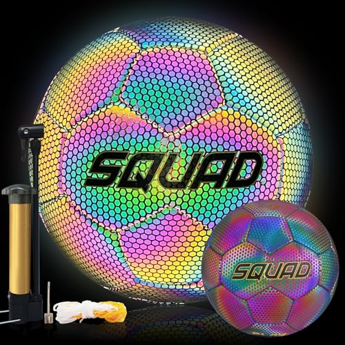 SQUAD Leuchtender Reflektierender Fußball Offizielle Größe 5 Holografisch Leuchtend im Dunkeln Fußball für Drinnen und Draußen - Ideal für Klein & Groß Fußballtraining Nachtspiele