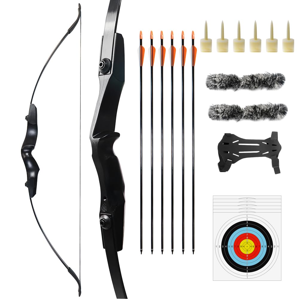 Zestaw łuków i strzałek Recurve dla dorosłych, początkujących, młodzieży, praworęcznych łuczników do ćwiczeń na świeżym powietrzu, zawodów myśliwskich i łuczniczych