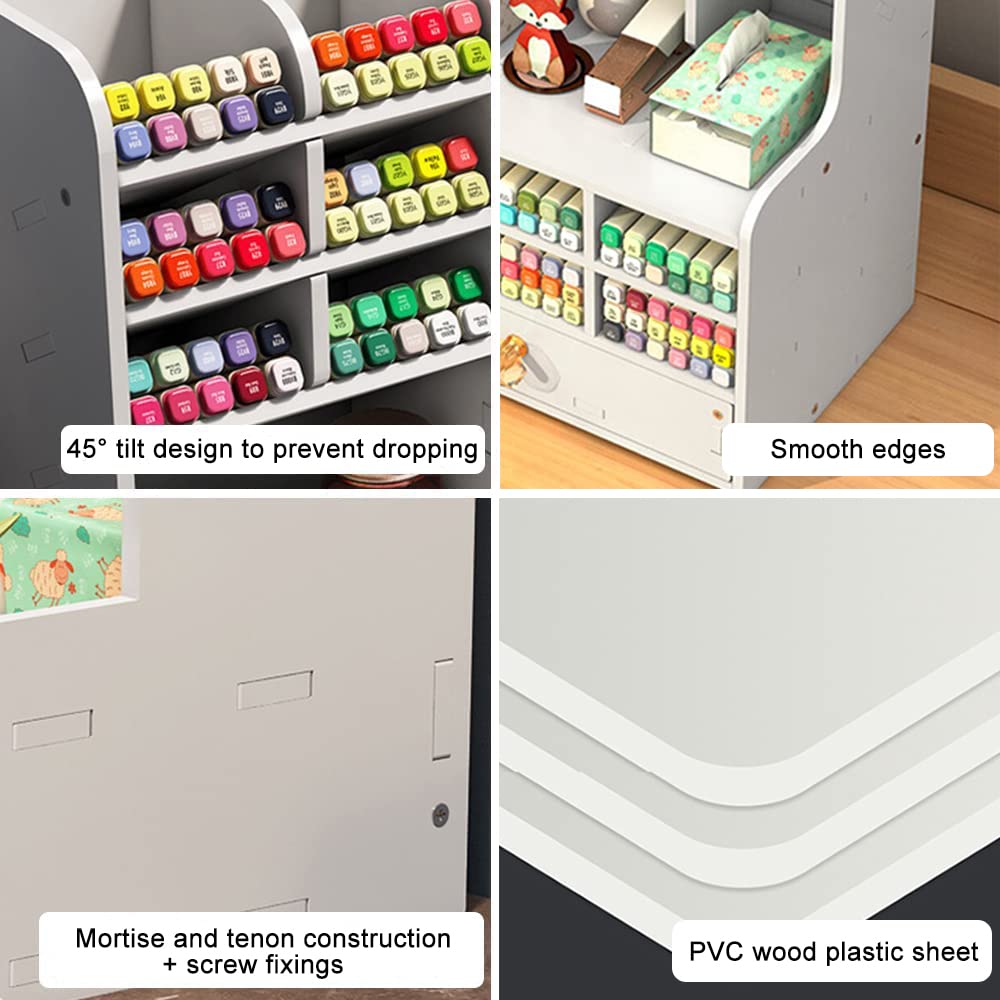 Hggzeg Organizer da scrivania con cassetto, porta matite fai da te per scrivania, cancelleria, ufficio, per scuola, casa, ufficio, forniture artistiche (PB16-2 bianco)