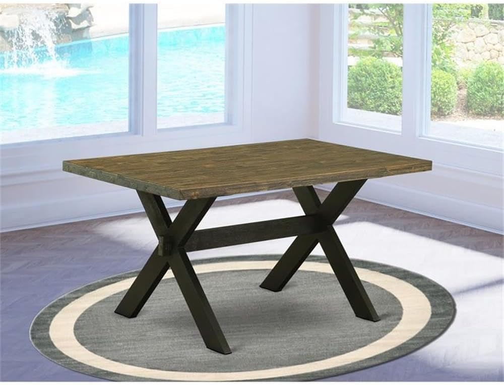 Distressed Jacobean 60" Dining Table with Wire Brushed Black Legs