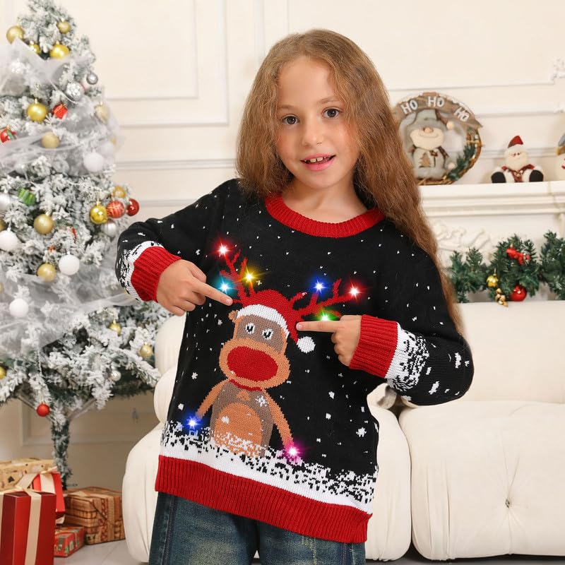 Kouric Ugly Christmas Sweater Herren Damen, hässliche Weihnachtspullover LED, Pullover Weihnachten Pärchen lustig mit Licht, Weihnachtspullover Familie Set, Weihnachtspulli für Familien/Frauen/Männer