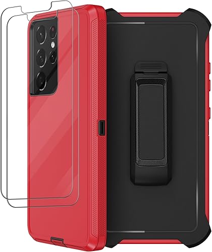 Miniatura 8 de Funda para Samsung Galaxy S21 Ultra con funda de clip para cinturón, 2 protectores de pantalla, cuerpo completo resistente, a prueba de golpes, a