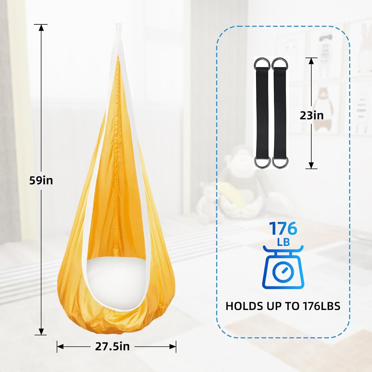 Kids Swing Seat Hammock Chair Indoor Outdoor Hanging Chair for Children,Soft & Safe with High Weight Capacity, Easy Install Perfect for Bedroom, Garden, Playroom (Orange)