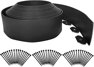 shsyue 33FT Extra Tall 4IN Landscape Edging Kit - Flexible Black Plastic Garden Border with 50 Stakes for Lawn, Flowerbeds, Yard