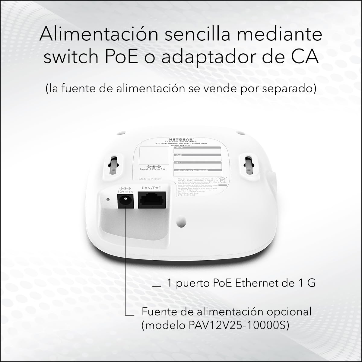NETGEAR Punto de Acceso inalámbrico (WAX210) | WiFi 6 de Doble Banda con Velocidad AX1800 802.11ax, WPA3 |Tamaño pequeño, hasta 4 Redes con SSID | Fuente de alimentación no incluida