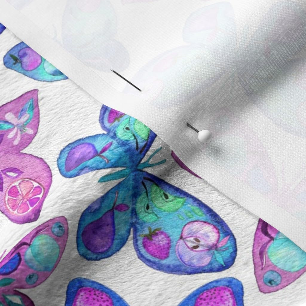 Spoonflower Fabric - Watercolor Fruit Patterned Butterflies Aqua Butterfly Illustration Printed on Minky Fabric by The Yard - Sewing Baby Blankets Quilt Backing Plush